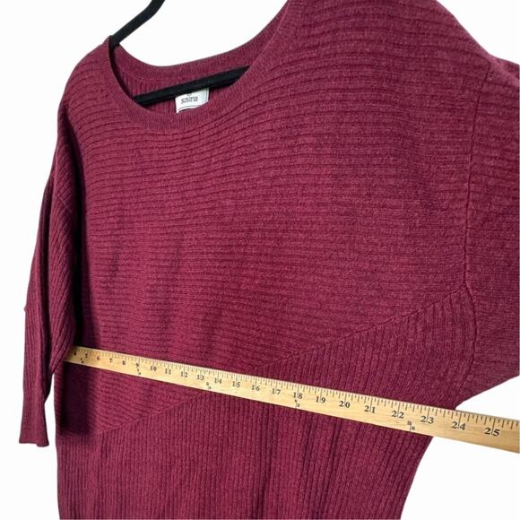Neiman Marcus Cashmere Ribbed Sweater Sz XL Longline Burgundy Batwing Boat Neck - Picture 6 of 7